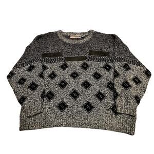 Sergio Valente Vintage Retro Y2K‎ 90s Sweater Gray Black Leather 2XL